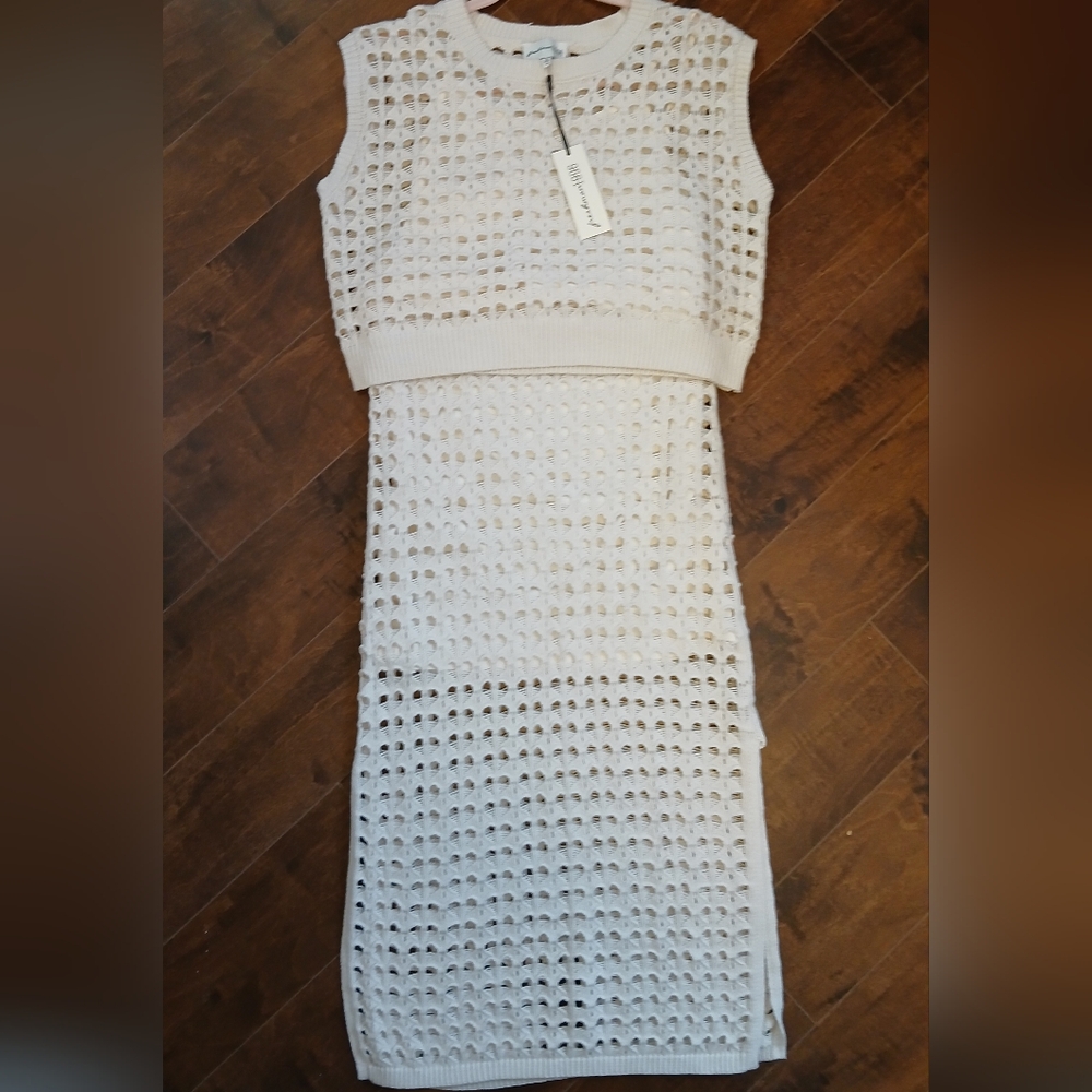 NWOT Freshman Cream Crochet Top And Skirt